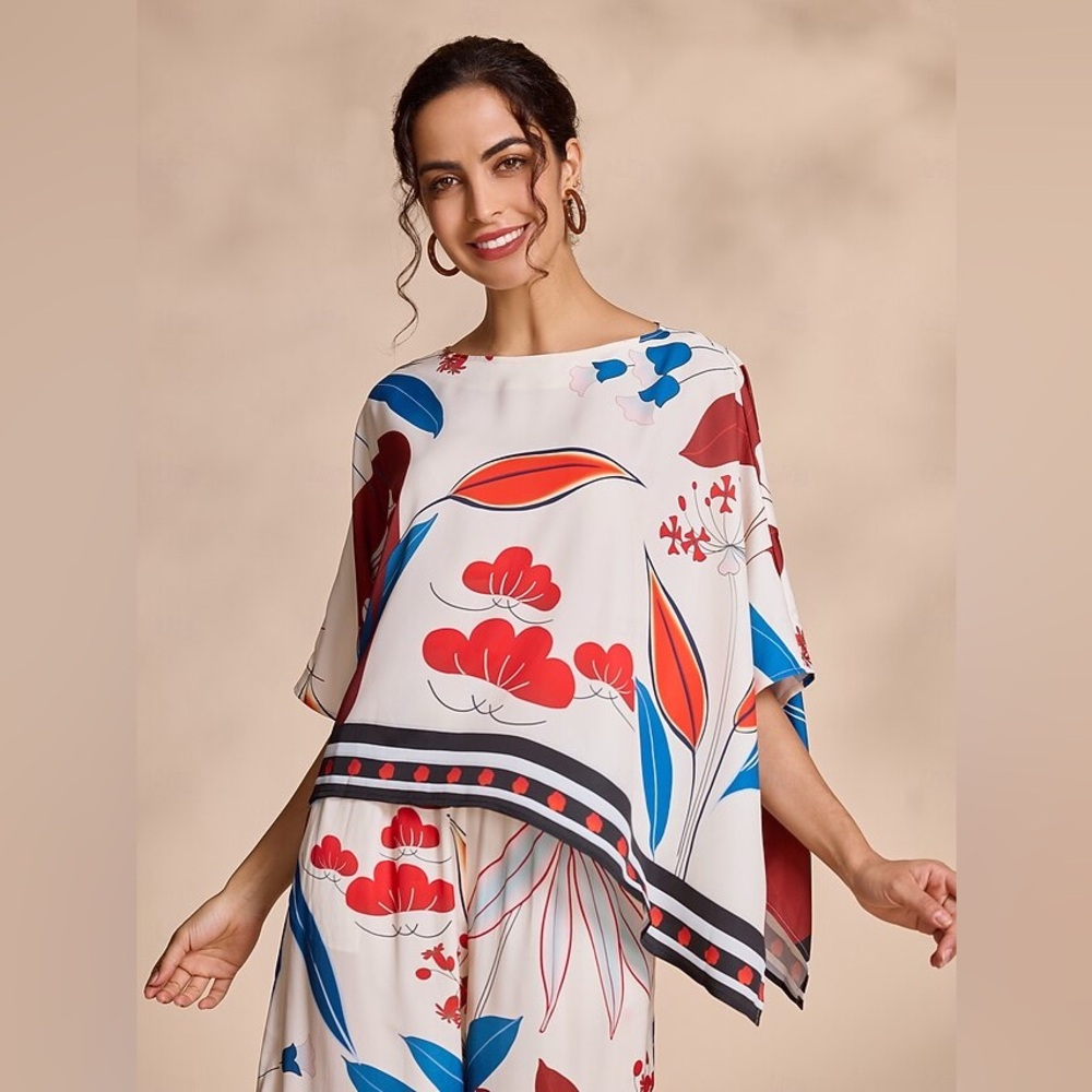 Ador Satin Bateau Bias Hem Wide Sleeve Blouse - Size Large - NWT